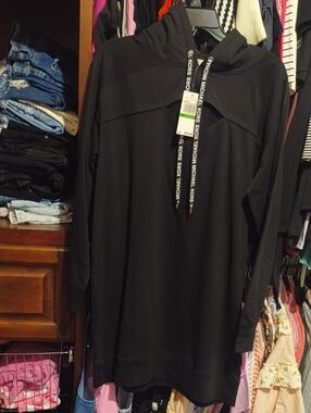 Michael Kors Black Hooded Sweatshirt Dress